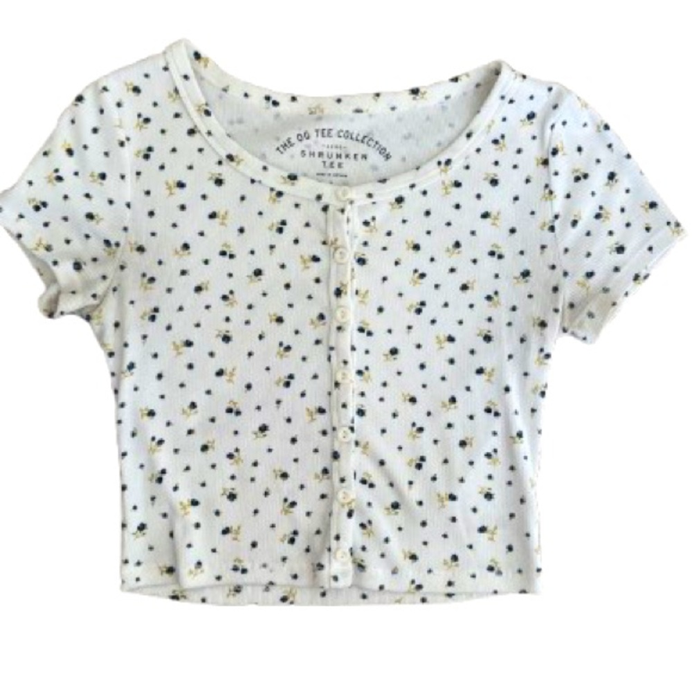AEROPOSTALE OG TEE COLLECTION SHRUNKEN FLORAL BUTTON FRONT CROPPED TEE SIZE S